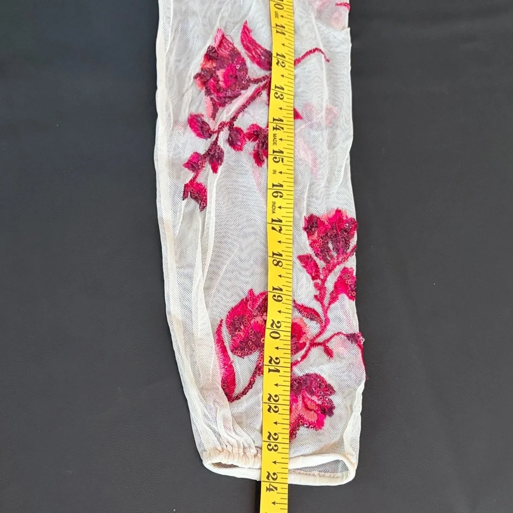 White House Black Market Pink Floral Embroidered Mesh Blouse XL